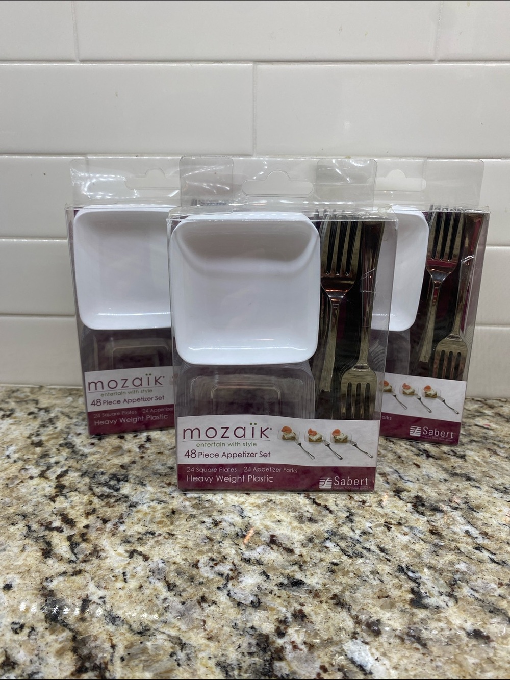 3 Mini Appetizer Sets (24 Square Plastic Plates & Forks each)